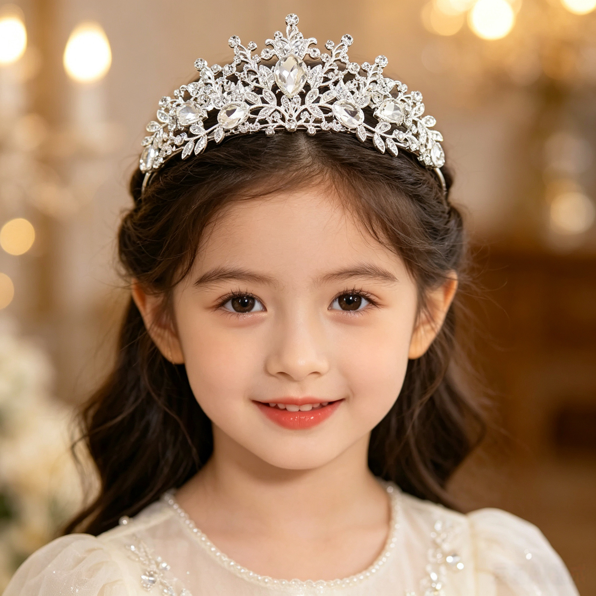 六一儿童节皇冠发饰公主女童表演出水钻王冠发箍女孩水晶头箍头饰