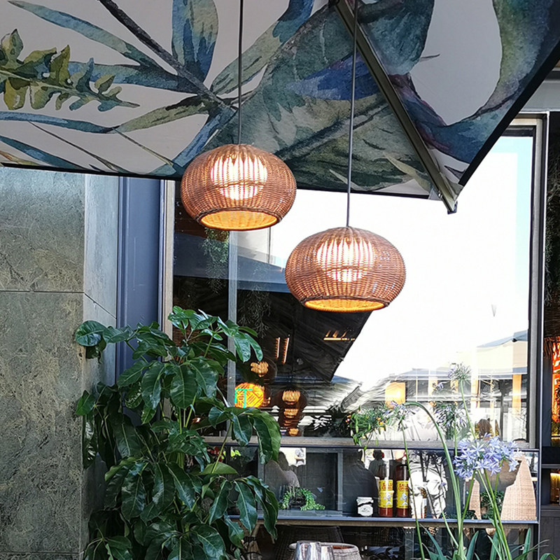 户外防水吊灯日式仿古灯茏庭院藤编凉亭氛围灯复古咖啡馆餐厅吊灯