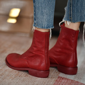 仙美迪 平底马丁靴女红色平跟及裸靴圆头短靴女2020秋冬新款 单靴