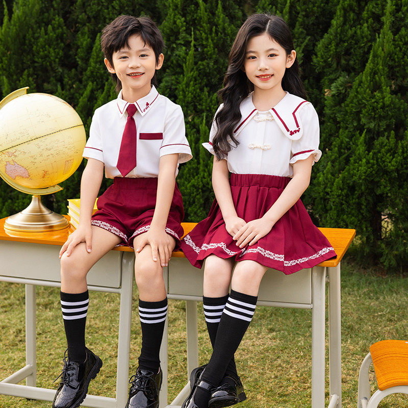 幼儿园园服夏季套装儿童班服短袖学院风小学生校服JK毕业照polo衫