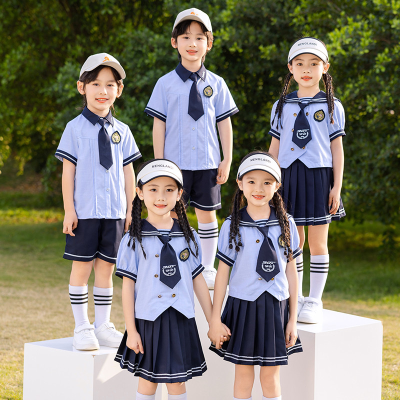 幼儿园园服夏季套装儿童班服短袖学院风中小学生校服毕业照表演服
