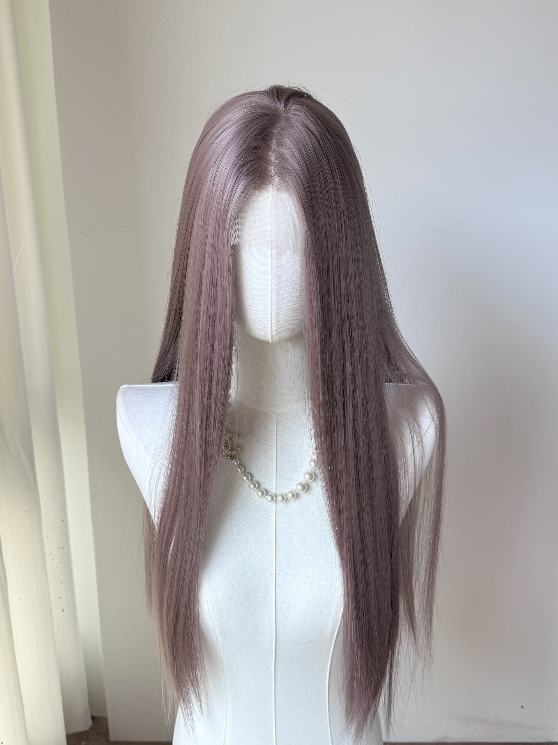 醋栗紫棕手钩前额大蕾丝假发全头套随意分缝长直发紫咖色cosplay