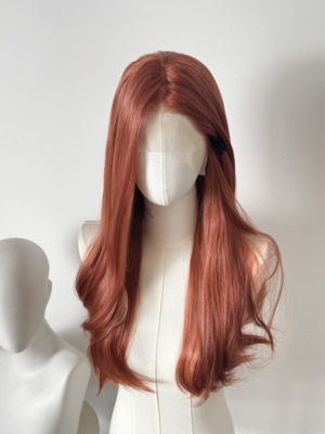 橘红微卷/大波浪 疾风中长发cos手钩前额蕾丝手勾假发毛胚高温丝
