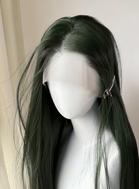 黑灰色/黑墨绿代号鸢郭嘉cos手钩前额大蕾丝假发青苔墨绿整顶毛胚