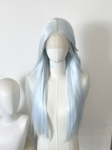 霜雪白蓝浅蓝色手钩前额蕾丝手钩假发cos毛胚万用高温丝阿尔萨斯