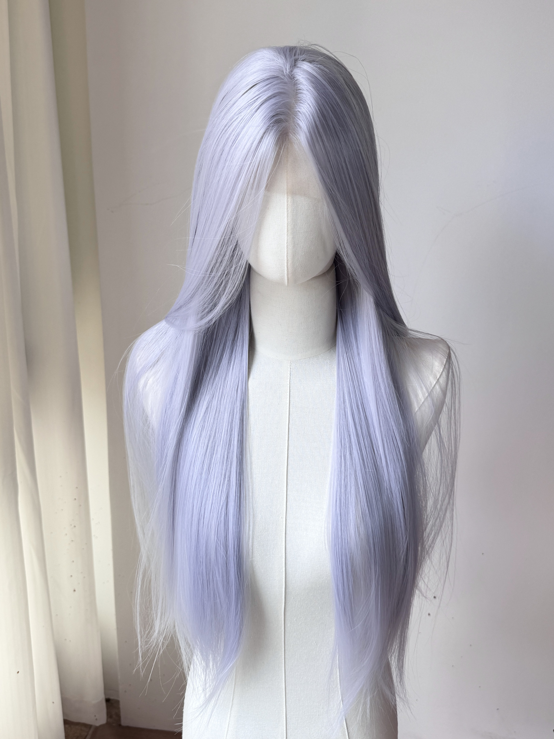 银紫宋居寒银灰色前额大蕾丝手钩假发随意分缝cosplay毛胚仿真
