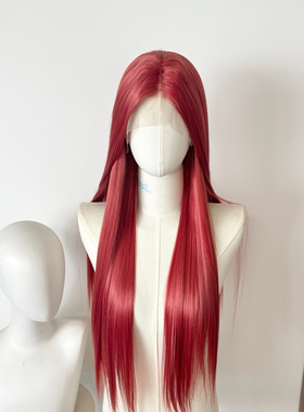 椒红辣椒红色番茄色红色前额蕾丝假发手钩cos毛胚高温丝