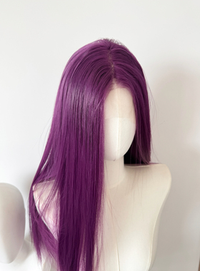 树莓紫深紫色手钩假发前额大蕾丝cosplay整顶仿真高温丝随意分缝