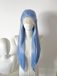 晴蓝色手钩前额大蕾丝cos中分假发毛胚天空蓝发 敖丙 温小辉
