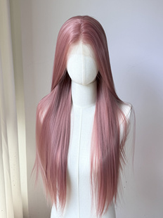 玫瑰粉棕前额大蕾丝手钩假发整顶 cosplay毛胚随意分缝仿真 董白