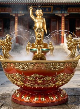 树脂彩绘太子浴佛盆寺院用品摆件