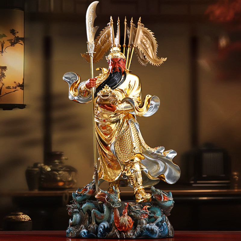 纯铜贴金镶宝武财神关公摆件客厅