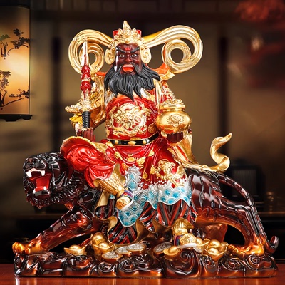 纯铜彩绘赵公明神像店铺招财摆件