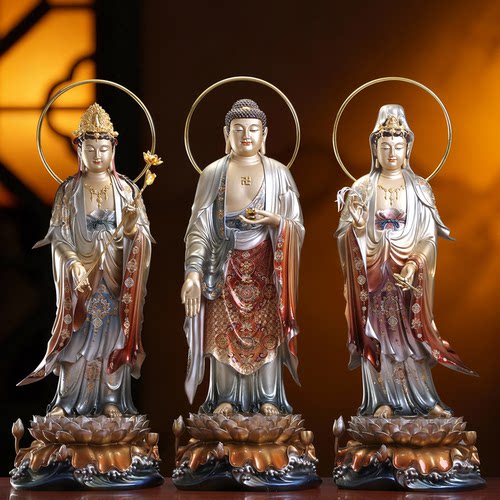 西方三圣纯铜佛像掐丝珐琅观音佛像供奉家用阿弥陀佛站像客厅摆件 - 封面