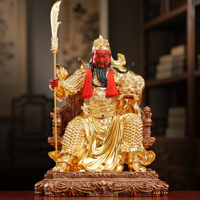 纯铜贴金武财神坐像关公神像摆件