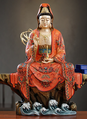 彩绘观音菩萨家用佛像摆件纯铜
