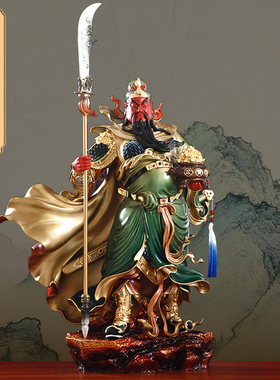 纯铜太古彩立刀关公摆件客厅供奉