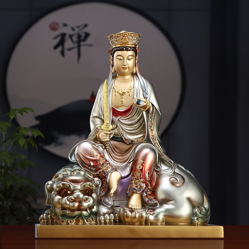 台湾纯铜文殊普贤菩萨佛像铜雕释迦牟尼佛像家用客厅供奉华严三圣