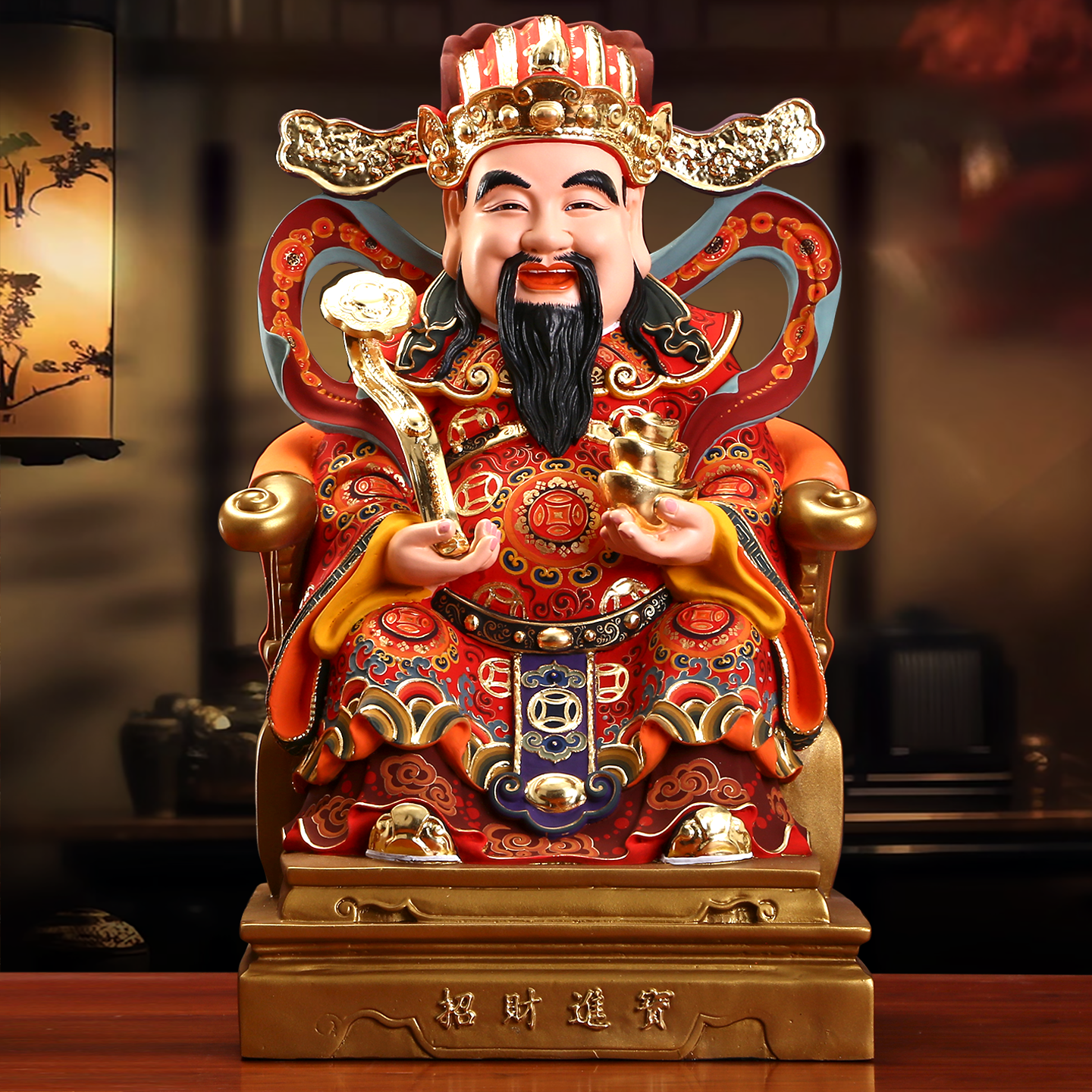 纯铜财神爷摆件家用客厅招财佛像