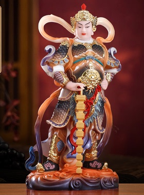 汉白玉彩绘伽蓝韦陀菩萨佛像摆件