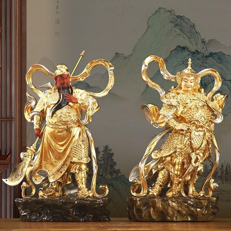 台湾纯铜贴金伽蓝韦陀菩萨佛像韦驮护法武财神关二爷关公神像摆件