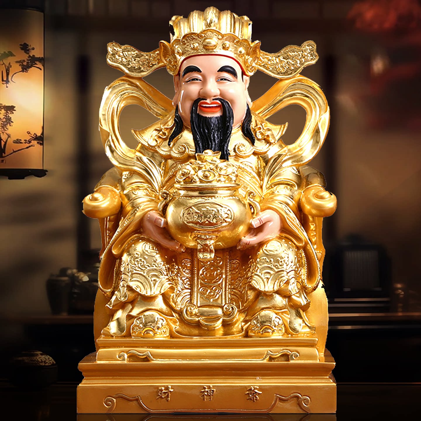 台湾纯铜贴金铜财神爷摆件家用供奉文财神爷佛像店铺开业招财礼品