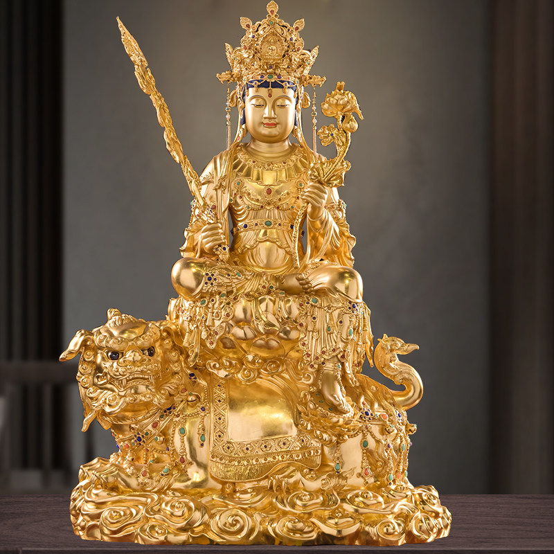 纯铜贴金大智文殊像四大菩萨摆件
