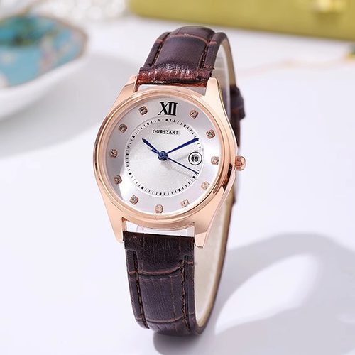 蓝针太阳纹百搭日历水钻皮带女表