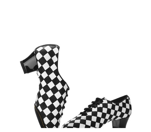 ads黑白格仔马毛皮教师舞蹈鞋