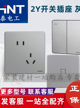 正泰开关插座2Y灰色一开五孔双开双控多控电脑空调插三孔墙壁面板