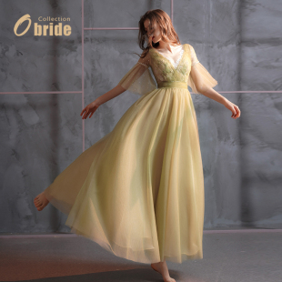 牛油果绿色礼服裙女显瘦森系仙气宴会气质 2022新款 Obride 云雀