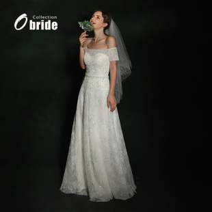 出门轻婚纱高端礼服一字肩婚纱新娘小个子礼服 法式 Obride 美雪