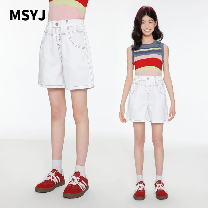 MSYJ 儿童牛仔裤女童夏季2026新款中大童明线休闲五分裤短裤外穿