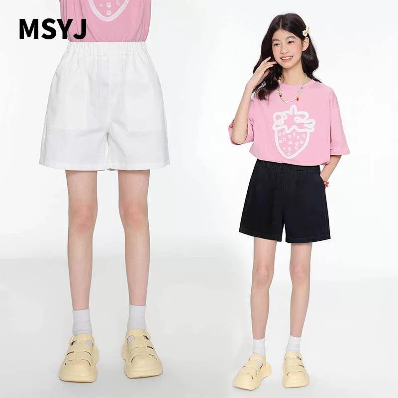 MSYJ 儿童全棉简约百搭三分裤2026新款女童夏季纯色短裤外穿休闲