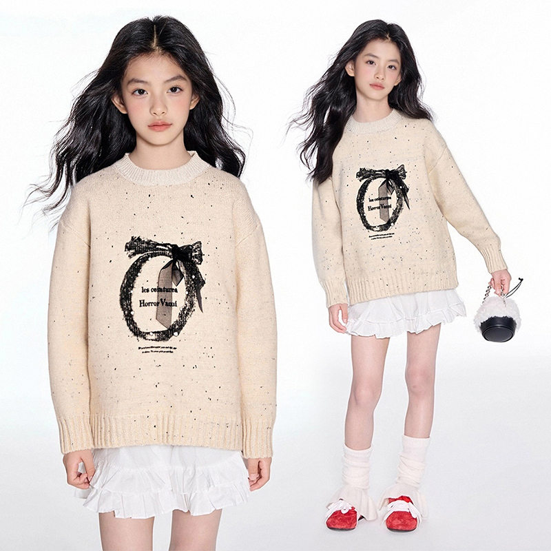 MSYJ 休闲针织衫女童秋冬2025新款加厚毛衣圆领套头上衣