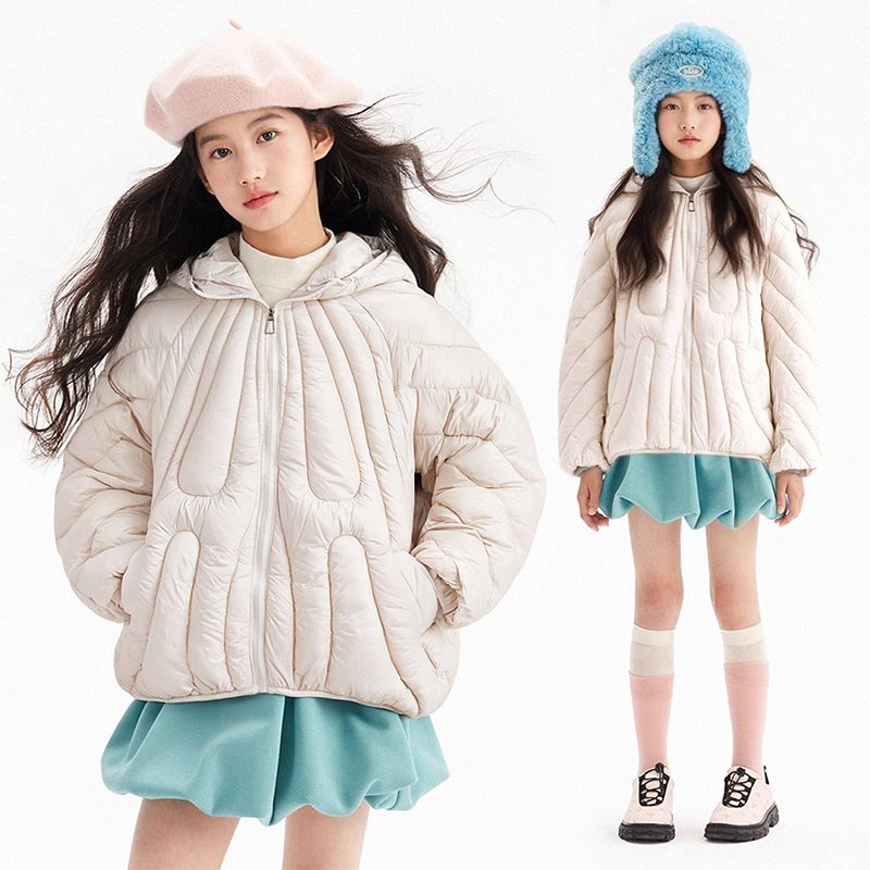 MSYJ 廓形棉衣女童冬季新款连帽加厚休闲宽松棉服外套