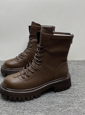 处理35.38码英伦风棕色马丁靴女款秋冬新款厚底百搭复古女短靴潮