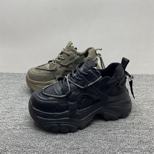 显脚小厚底百搭休闲运动鞋 新款 女2024冬季 撤柜处理真皮加绒老爹鞋