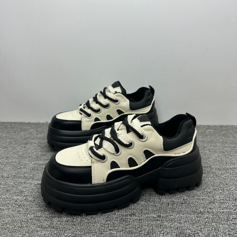 冬季新款真皮厚底加绒老爹鞋女