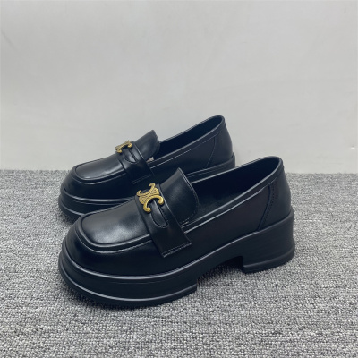 真皮厚底乐福鞋女加绒冬季新款