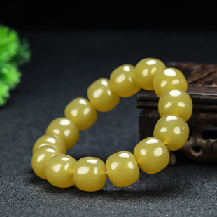 新疆和田玉若羌黄玉手链手串老型珠米黄玉手训老型珠黄口料手链