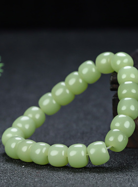 新疆和田玉冰底晴水色老型珠手链玉石冰晴水色苹果珠手串念珠手串