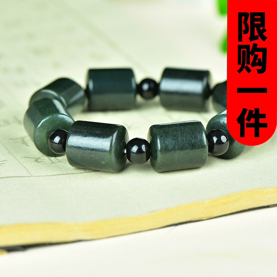新疆和田玉青玉桶珠手链油润男女款天然玉石路路通手串盘玩手珠