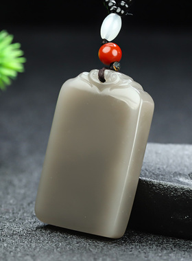 新疆和田玉烟灰色吊坠新疆玉烟紫平安无字牌挂件牌子玉佩男女项链