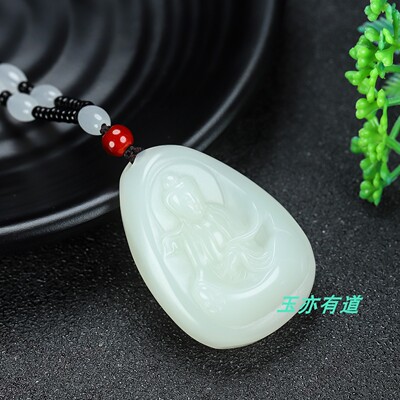 和田玉白玉观音吊坠新疆玉观世音菩萨挂件男女款玉石项链玉佩玉坠