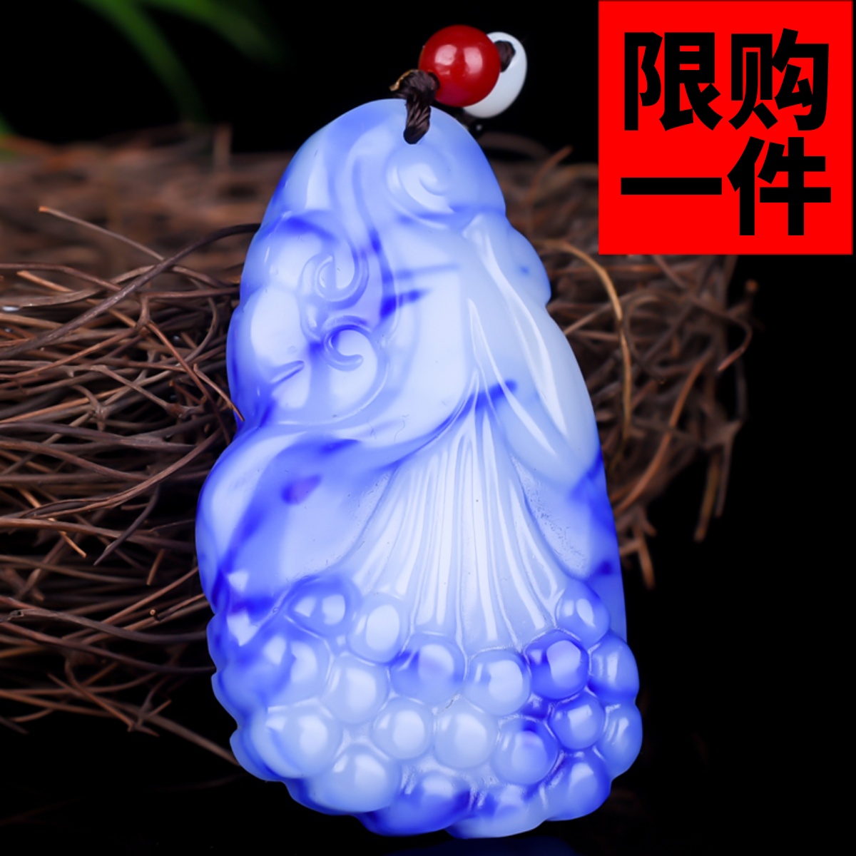 新疆和田玉玉兰花吊坠青花玉石富贵花玉佩挂件男女款玉项链毛衣链