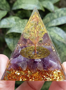 5CM水晶树紫水晶碎石金字塔