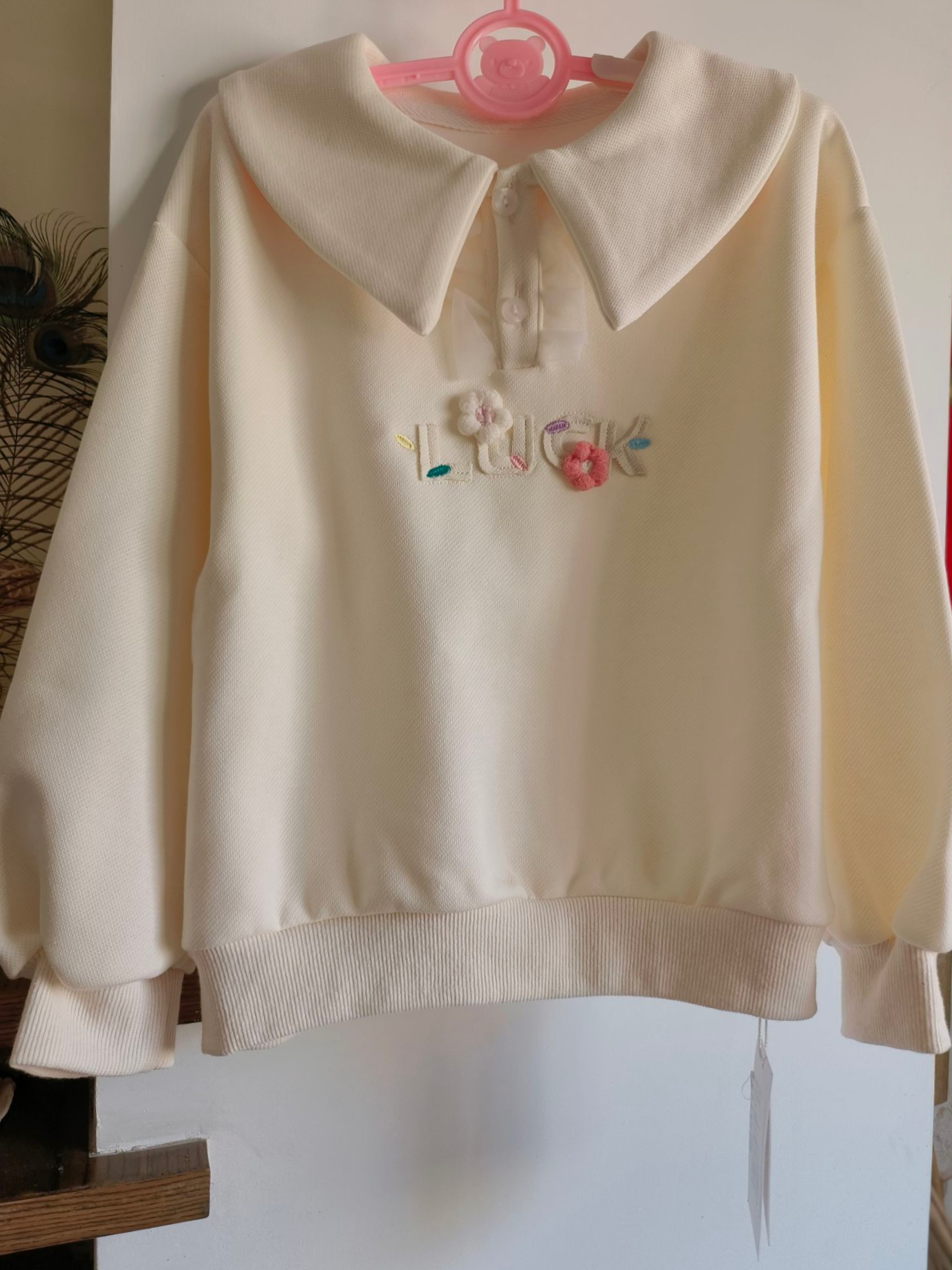 女童卫衣翻领米白色女宝宝休闲时尚百搭儿童长袖上衣