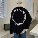 WS01`ins宽松潮牌港风大码圆领套头卫衣男P3855黑，男装卫衣，电商A066