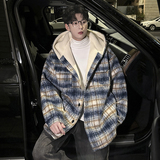 MH16`条纹ins加厚中长款羊羔毛呢料外套连帽棉衣棉服男P118，男装棉衣，电商A066